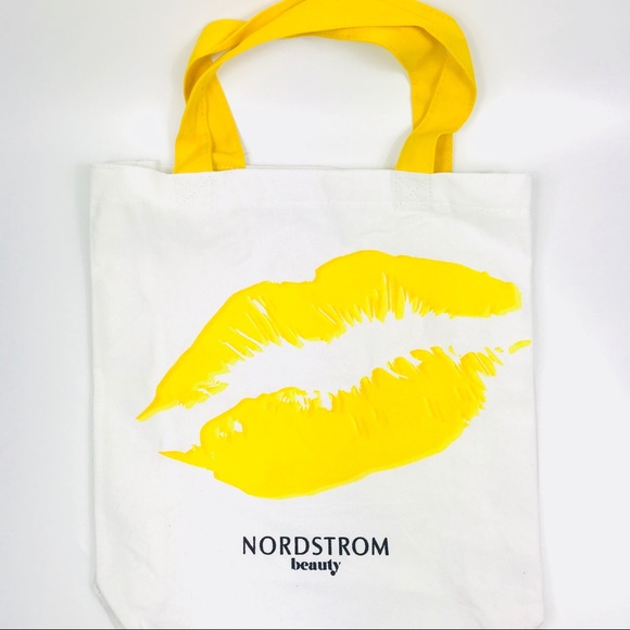 Nordstrom Handbags - Nordstrom Hey Gorgeous white tote bag yellow lips